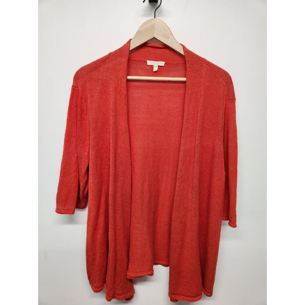 Eileen Fisher Women's Fine Gauge Lightweight Linen Open Cardigan, Sz 1X, Orange
